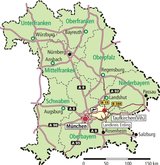 Bayernkarte mit Lage von Taufkirchen (Vils)